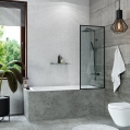 Черная шторка для ванны Талини, прозрачное стекло (М1)   ⚡АКЦИЯ⚡